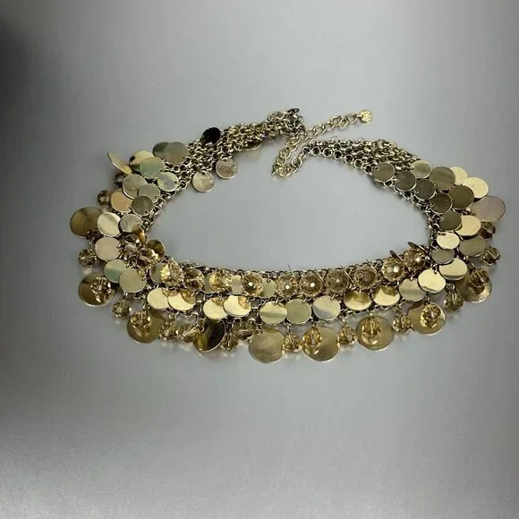 Charming Charlie Statement Necklace Bib Goldtone - Picture 15 of 16